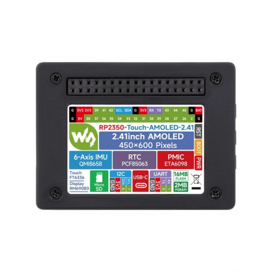 RP2350 2.41inch AMOLED Touch Display Development Board, 450 × 600 Pixels, QSPI Interface, Dual-core & Dual-architecture Design, Accelerometer And Gyroscope Sensor with Enclosure