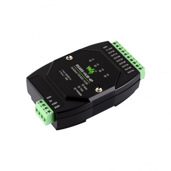 Waveshare Industrial-grade Isolated 4-Ch RS485 Hub, Rail-mount Support, Wide Baud Rate Range, Expands 4-ch RS485 Sub Ports Via 1-ch RS485 Master Port, With Isolation And Signal Relay
