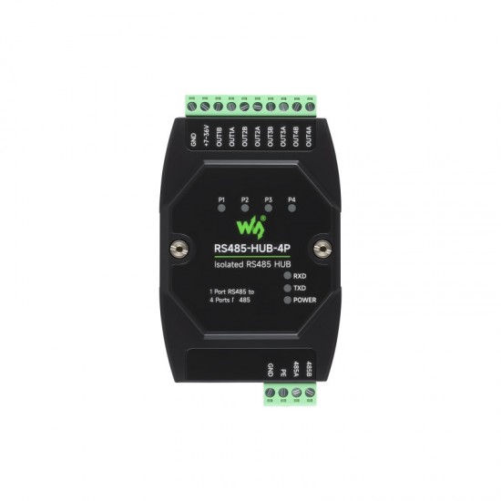 Waveshare Industrial-grade Isolated 4-Ch RS485 Hub, Rail-mount Support, Wide Baud Rate Range, Expands 4-ch RS485 Sub Ports Via 1-ch RS485 Master Port, With Isolation And Signal Relay