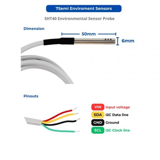 7Semi SHT40 Digital Humidity and Temperature Sensor Probe 0.2C Accuracy 1.8% RH (MPN:ES-12290)