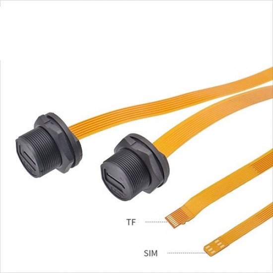 Panel Mount TF Nano SIM Card IP67 Waterproof Connector with FPC Cable - 20CM Cable Lenght Panel Mount TF Nano SIM Card IP67 Waterproof Connector with FPC Cable - 20CM Cable Lenght
