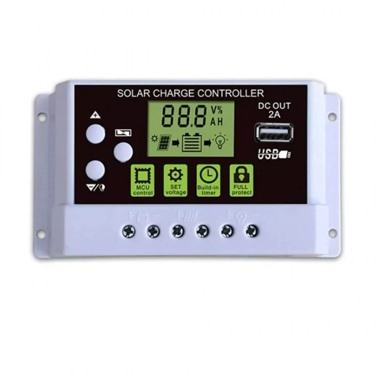 Solar Charge Controller 20A, Intelligent Battery Regulator for Solar Panel With LCD Display and USB Port 12V/24V (20A)
