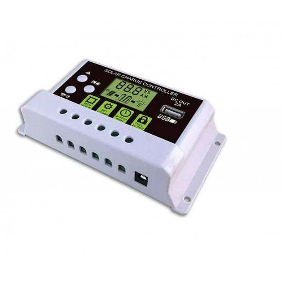 Solar Charge Controller 10A, Intelligent Battery Regulator for Solar Panel With LCD Display and USB Port 12V/24V (10A)