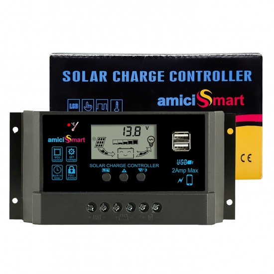Solar Charge Controller 50A, Intelligent Battery Regulator for Solar Panel With LCD Display and USB Port 12V/24V (50A)