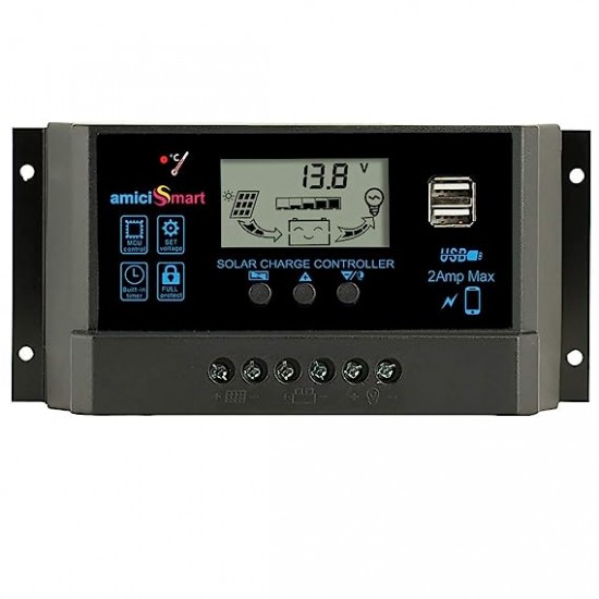 Solar Charge Controller 60A, Intelligent Battery Regulator for Solar Panel With LCD Display and USB Port 12V/24V (60A)