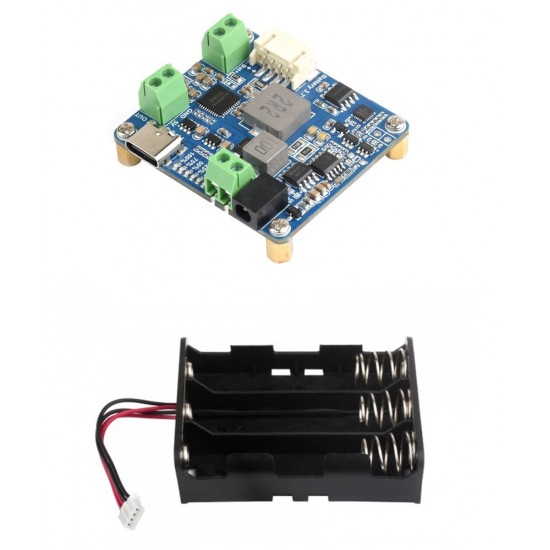 Solar Power Manager Module (D), Supports 6V~24V Solar Panel and Type-C Power Adapter, 5V/3A Regulated Output With Battery Holder