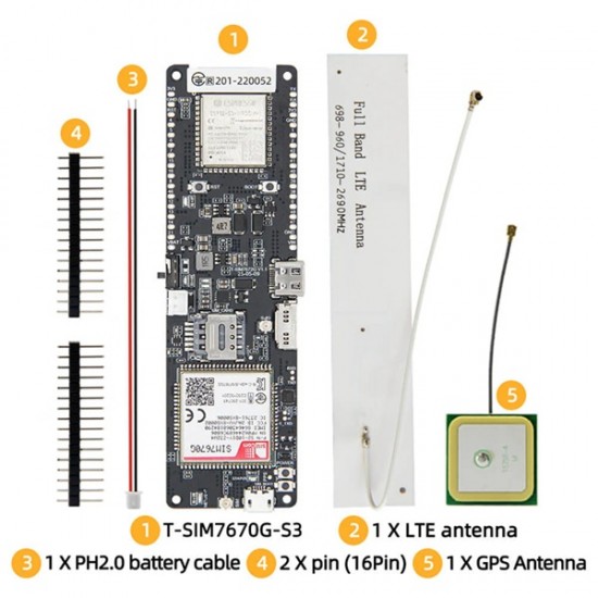 LILYGO T-SIM7670G S3 ESP32-S3 4G LTE Cat-1 GNSS Development Board with WiFi, Bluetooth & SIM7670G Module (H802)