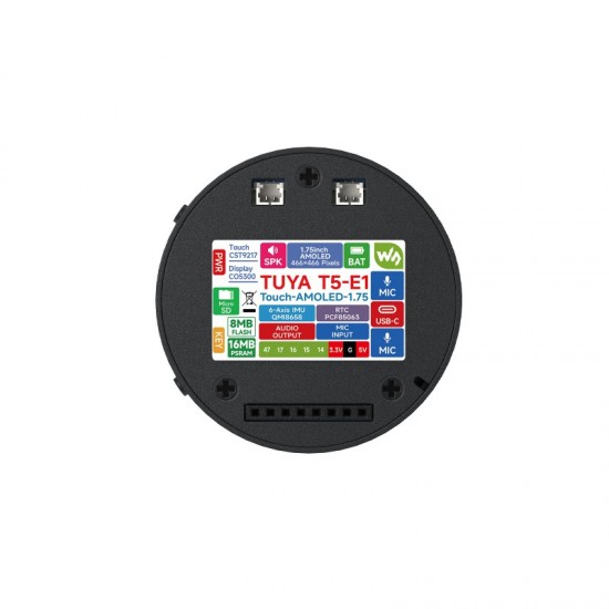 Tuya T5-E1 1.75inch AMOLED Round Development Board, 466 × 466 Pixels, QSPI Interface, Supports Tuya Smart Global AI Cloud Development Platform And Multiple AI Large Models, With LC76G Module Tuya T5-E1 1.75inch AMOLED Round Development Board, 466 × 466 Pixels, QSPI Interface, Supports Tuya Smart Global AI Cloud Development Platform And Multiple AI Large Models, With LC76G Module