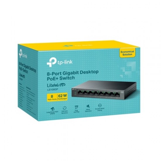 TP-Link LS108GP 8 Port Gigabit Ethernet Switch PoE+ | 62W | Plug & Play | TP-Link LS108GP 8 Port Gigabit Ethernet Switch PoE+ | 62W | Plug & Play |