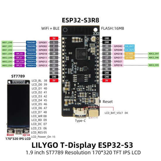 TTGO T-Display-S3 Non Solder ESP32-S3 1.9inch LCD Display Development Board (H569)