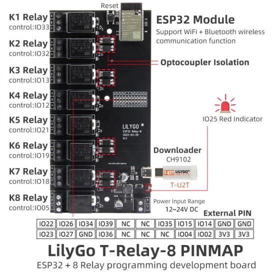 LILYGO TTGO T-Relay 5V 8 Channel Relay Module ESP32 Wireless Development Board
