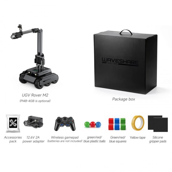 UGV Rover M2 PI5 AI Kit UGV Rover M2 Open-Source 6 Wheels 4WD AI Robot, 4-DOF High-Torque Robotic Arm, Based On ROS 2, Supports MoveIt And Line-Following Grasping, Suitable For Raspberry Pi 5 [Raspberry PI 5 Included]