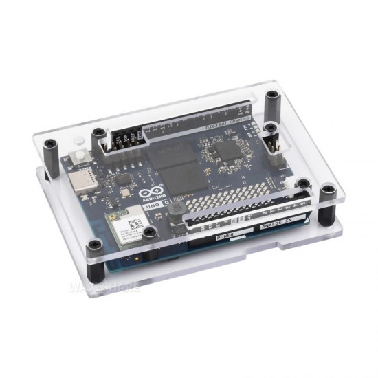 Waveshare Transparent PC Case For Arduino UNO Q, Supports Installation With The UNO Media Carrier Board, With Precise Opening Design For Peripheral Access Waveshare Transparent PC Case For Arduino UNO Q, Supports Installation With The UNO Media Carrier Board, With Precise Opening Design For Peripheral Access