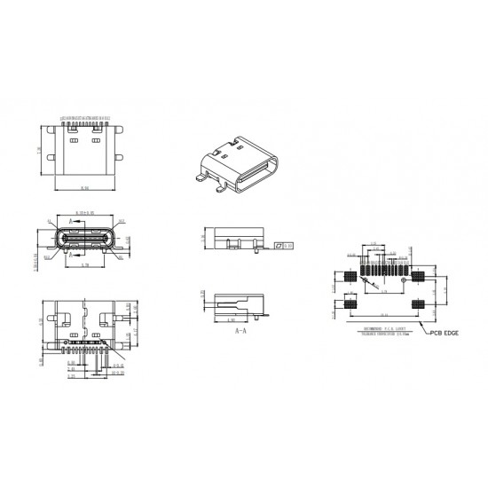 USB 3.1 Type C 16Pin Female Connector SMD - Surface Mount