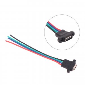 Panel Mount USB Type C 4 Pin Female Connector with Screw Hole - 4 Wire Output Panel Mount USB Type C 4 Pin Female Connector with Screw Hole - 4 Wire Output