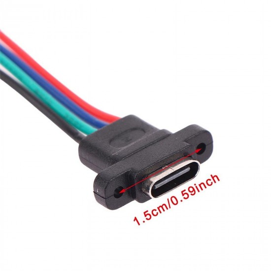 Panel Mount USB Type C 4 Pin Female Connector with Screw Hole - 4 Wire Output