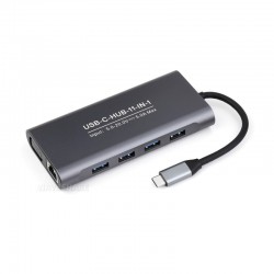 Waveshare USB-C 11-in-1 Hub, RJ45 100Mbps Ethernet Port, 4K High Definition HDMI Port, SD/TF Dual Card Slots, 100W PD Input, Aluminum Alloy Case, Plug And Play
