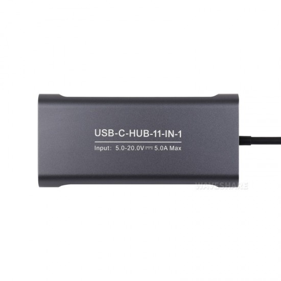 Waveshare USB-C 11-in-1 Hub, RJ45 100Mbps Ethernet Port, 4K High Definition HDMI Port, SD/TF Dual Card Slots, 100W PD Input, Aluminum Alloy Case, Plug And Play