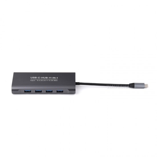 Waveshare USB-C 11-in-1 Hub, RJ45 100Mbps Ethernet Port, 4K High Definition HDMI Port, SD/TF Dual Card Slots, 100W PD Input, Aluminum Alloy Case, Plug And Play
