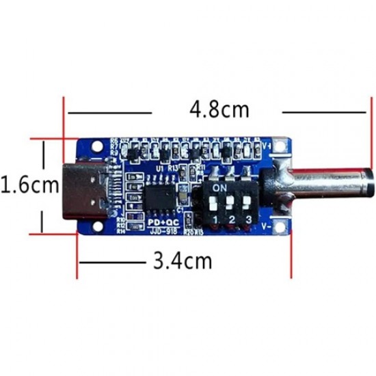 USB-C PD/QC Adjustable Voltage Trigger Module 5A | Type-C Female to DC 5.5×2.5mm Male | 5V/9V/12V/15V/20V Output