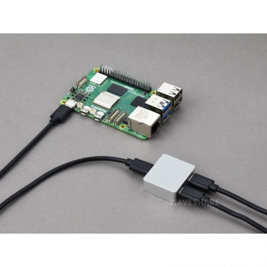 Waveshare Type-C Power And Signal Splitter, Supports 5V DC Independent Power Supply, 3 × Type-C Female Ports, CNC Aluminum Alloy Case, With Indicator