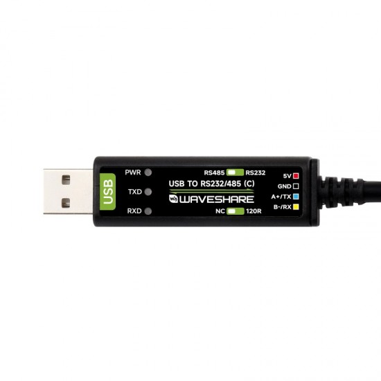 Waveshare USB To RS232/485 Serial Cable, Original FT232RNL Chip, Onboard Power And Signal Indicators, Multi-OS Compatible & Multi-device Applicable