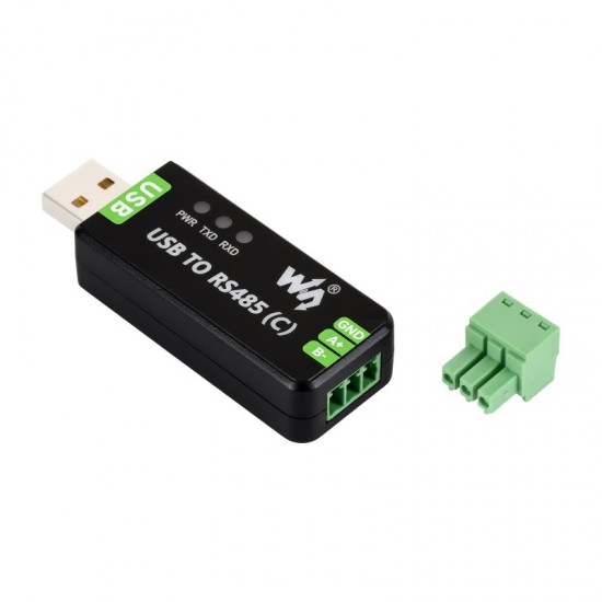 Waveshare USB To RS485 (C) Industrial Grade Isolated Bidirectional Converter, FT232RNL Chip, Onboard Isolated Transceiver And TVS, Up To 1.2km RS485 Transmission Distance