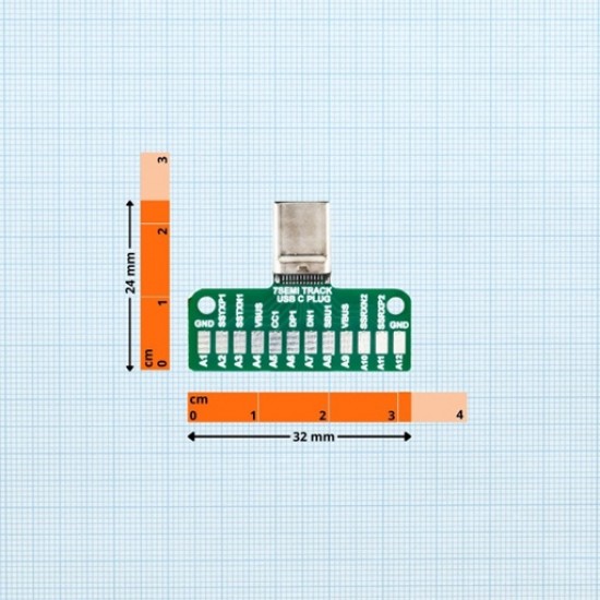 USB Type-C 3.1 Male Breakout Board – 24-Pin USB-C Connector for Prototyping and Embedded Applications