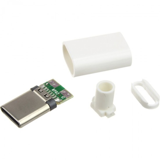 USB Type-C 24 Pin Male Plug with Enclosure - White