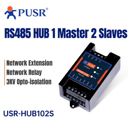 USR-HUB102S Industrial Grade RS485 HUB - 1 Master to 2 Slaves - 3kV Optical Isolation USR-HUB102S Industrial Grade RS485 HUB - 1 Master to 2 Slaves - 3kV Optical Isolation