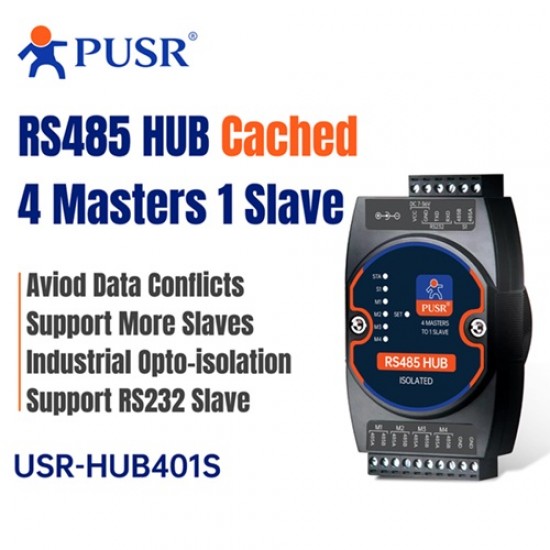 USR‑HUB401S-DC Industrial Grade RS485 HUB - 4 Master to 1 Slaves - 3kV Optical Isolation USR‑HUB401S-DC Industrial Grade RS485 HUB - 4 Master to 1 Slaves - 3kV Optical Isolation