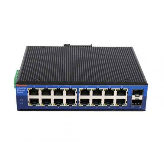 USR-ISF216-SFP Industrial Grade 18-Port Gigabit Ethernet Switch - 16 Copper ETH Ports + 2 SFP ETH Ports - Layer 2 Managed - DC 12-52V