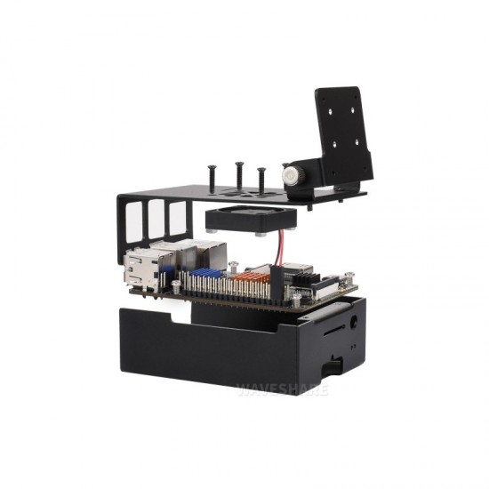 Waveshare Aluminum Alloy Cooling Case For VisionFive2 Lite, Comes With Heatsink And Cooling Fan, With Camera Holder, Supports Installing IMX219 Series Camera Modules