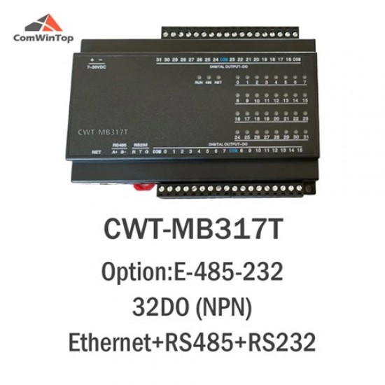 ComWinTop WT-MB317T 32-Channel Digital Output Industrial Modbus Digital Output Controller - Ethernet + RS485 + RS232 Interfaces