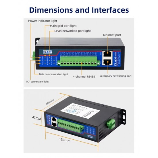 ZLAN5412DI 4-Port Isolated RS485 Serial Device Server – Ethernet, Modbus & MQTT Gateway