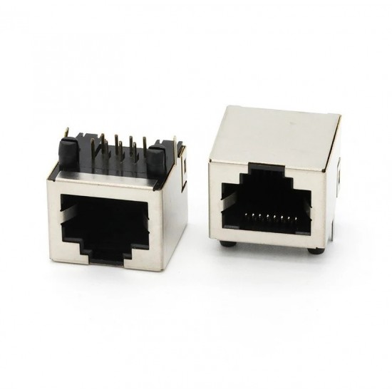 RJ45 8P8C Modular Socket Right Angle - Single Port Ethernet LAN Female Connector - 15 (L) x 16 (W) x 13(H) mm RJ45 8P8C Modular Socket Right Angle - Single Port Ethernet LAN Female Connector - 15 (L) x 16 (W) x 13(H) mm