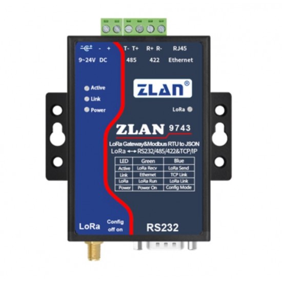 ZLAN9743 Industrial-grade long-distance RS485/232/422 to LoRa communication module ZLAN9743 Industrial-grade long-distance RS485/232/422 to LoRa communication module