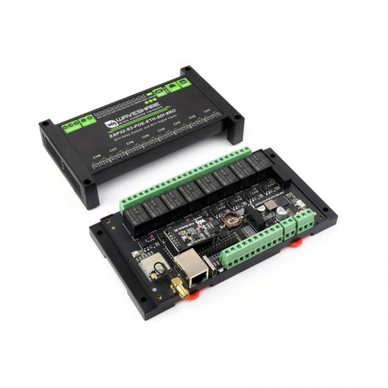 Industrial 8-Channel ESP32-S3 WiFi Relay Module (With PoE Ethernet Port), Onboard isolated RS485 interface, Built-in Xtensa 32-bit LX7 Dual-core Processor, With Multiple Isolation Protection Circuits