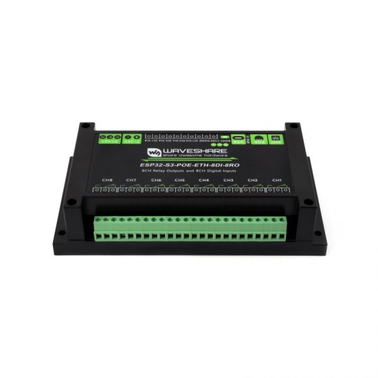 Industrial 8-Channel ESP32-S3 WiFi Relay Module (With PoE Ethernet Port), Onboard isolated RS485 interface, Built-in Xtensa 32-bit LX7 Dual-core Processor, With Multiple Isolation Protection Circuits
