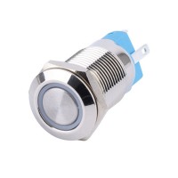12mm 12-24v Latching Type Round Illuminated Metal Switch - White Ring
