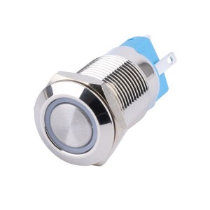 12mm 12-24v Latching Type Round Illuminated Metal Switch - White Ring
