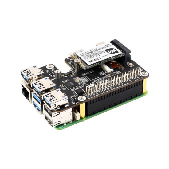 PCIe To USB 3.2 Gen1 And M.2 HAT For Raspberry Pi 5, Supports NVMe Protocol Solid State Drive, Expands 4-Ch USB 3.2 Ports, High-speed Reading / Writing, HAT+ Standard PCIe To USB 3.2 Gen1 And M.2 HAT For Raspberry Pi 5, Supports NVMe Protocol Solid State Drive, Expands 4-Ch USB 3.2 Ports, High-speed Reading / Writing, HAT+ Standard