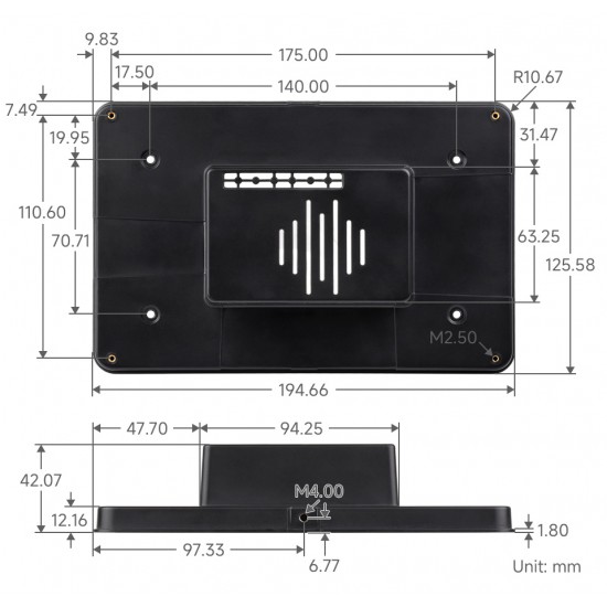 Protective Case For Raspberry Pi 7inch Touch Display 2 And Raspberry Pi 5, Compatible With Multiple 7inch Screens, Supports Installing Raspberry Pi HATs