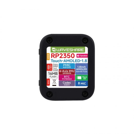RP2350 1.8inch AMOLED Touch Display Development Board, 368×448 Pixels, QSPI Interface, Dual-core & Dual-architecture Design, Accelerometer And Gyroscope Sensor [Battery not Included]