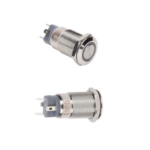 12mm 12-24v Latching Type Round Illuminated Metal Switch - White Ring
