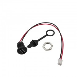 Panel Mount USB C Female Connector with Dust Cap - JST-PH-2.0 Connector Output - Black - 15cm Cable