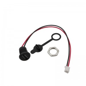 Panel Mount USB C Female Connector with Dust Cap - JST-PH-2.0 Connector Output - Black - 15cm Cable Panel Mount USB C Female Connector with Dust Cap - JST-PH-2.0 Connector Output - Black - 15cm Cable