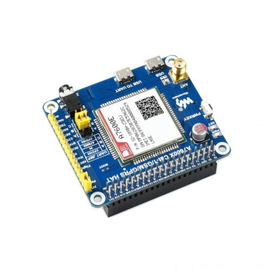 A7600E LTE Cat-1 HAT for Raspberry Pi, Low Speed 4G Module, 2G GSM / GPRS