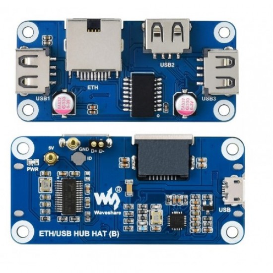 Waveshare Ethernet / USB HUB HAT (B) for Raspberry Pi Series, 1x RJ45, 3x USB 2.0