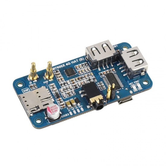 SIM7600G-H 4G HAT (B) for Raspberry Pi, LTE Cat-4 4G / 3G / 2G Support, GNSS Positioning, Global Band